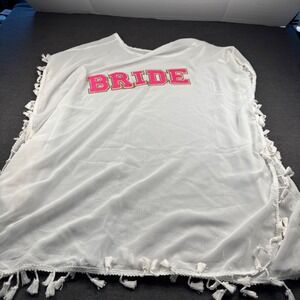White Sheer BRIDE Tassels Beach Cover Up Poncho Kaftan Men S M L XL